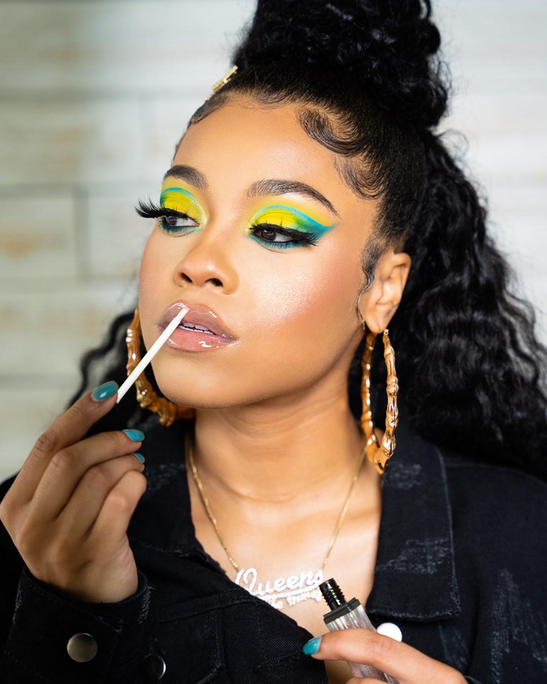 Destiny Jones wearing Glaze Clear LipShine and eyeshadow from The Graffiti Eyeshadow Palette.