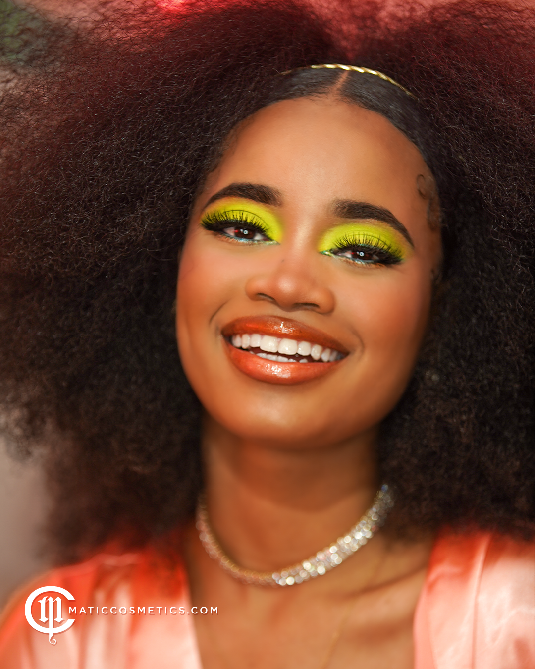 A closeup of a model wearing the Graffiti Collection.