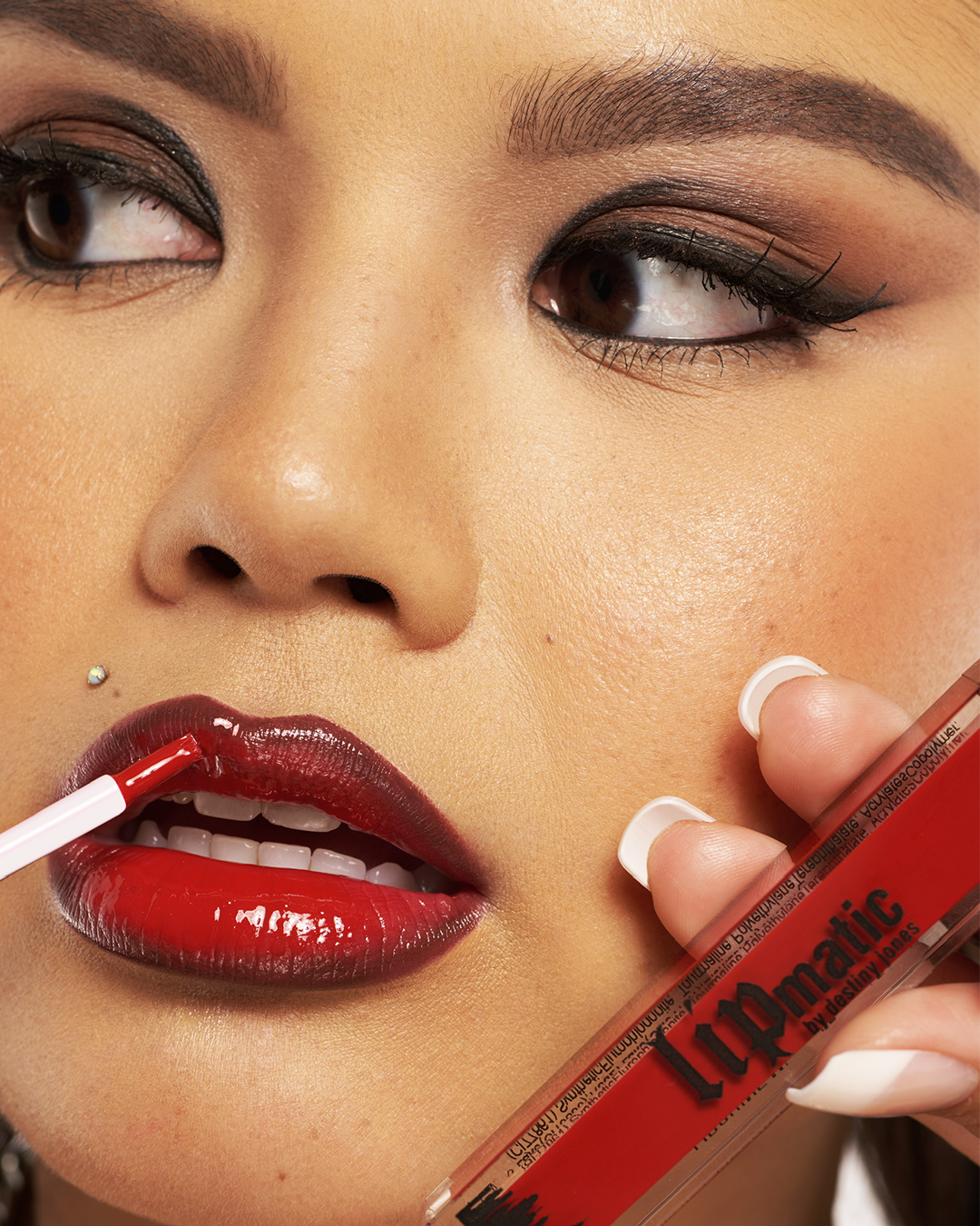 110th Street and Mocha LipLiner worn by Amber, Matic Cosmetics model/influencer