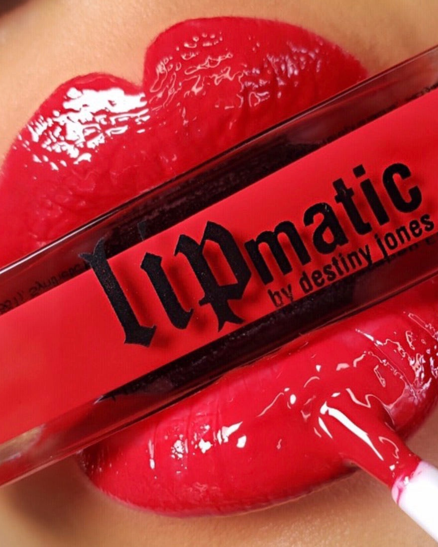 110th LipShine swatch on a woman with light brown skin