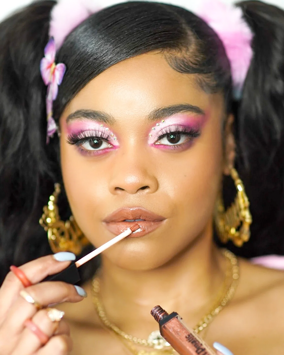 Destiny Jones wearing Honey Hustle LipShine and eyeshadow from The Graffiti Eyeshadow Palette.